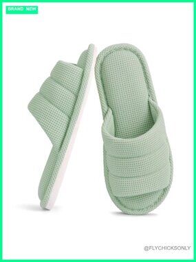 Waffle Open Toe Slippers Memory Foam Breathable Indoor Slides